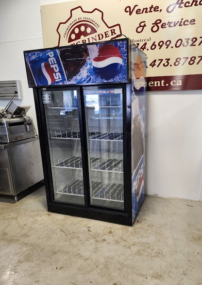 Double glass door refrigerator branded "pepsi"